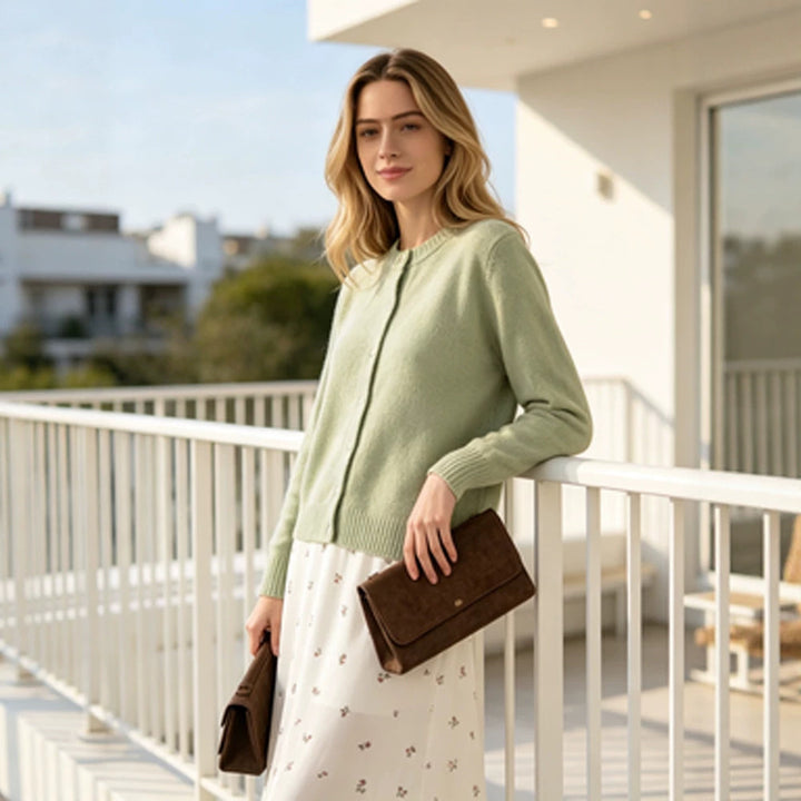Damen Feinstrick-Cardigan mit Rundhals, durchgehender Knopfleiste & Rippbündchen Drune