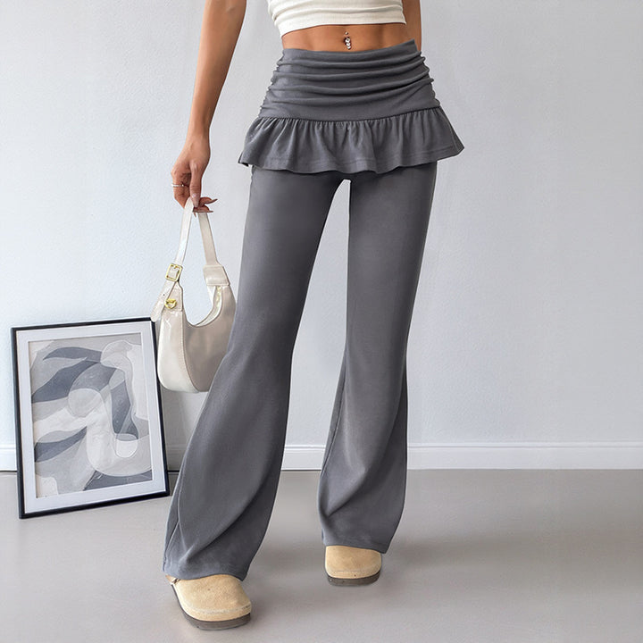 Damen Freizeit-Hosen mit Volantbund und weitem Bein Drune