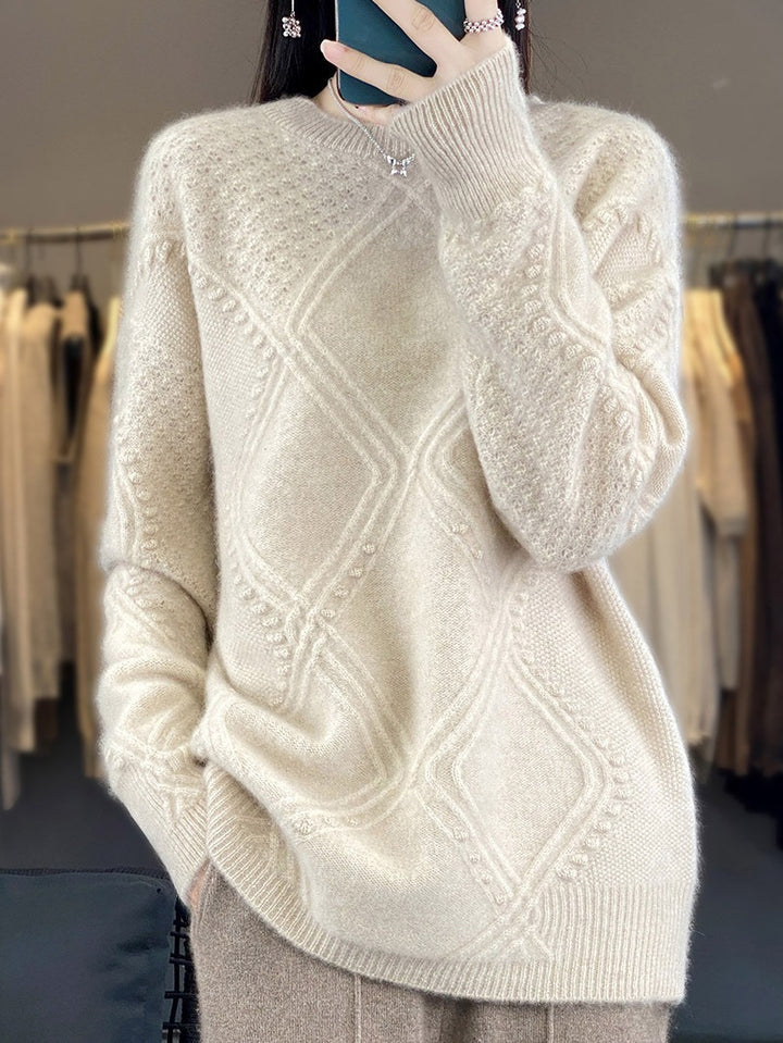 Damen Kuscheliger Mohair‑Look Oversize‑Pullover mit Rautenstruktur und Noppen‑Details Drune