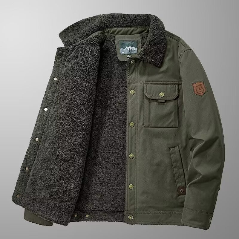 Herren Gefütterte Canvas-Arbeitsjacke mit Sherpa-Innenfutter und Hemdkragen Drune