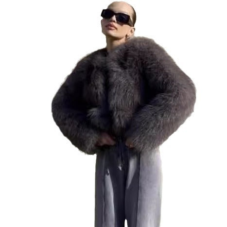 Damen Modische und flauschige Jacke mit weitem Schnitt Drune