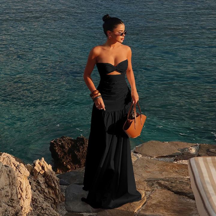 Damen Maxikleid mit schicker Schnittführung und raffiniertem Bauch-Detail Drune