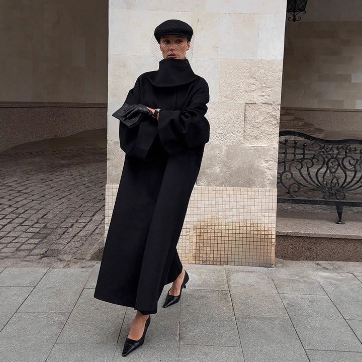 Damen Maxilanger Oversize Wollmix-Mantel mit übergroßem Stehkragen und ballonartigen Ärmeln Drune