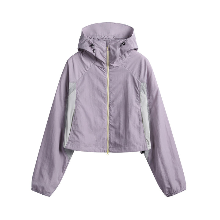 Damen Kurz geschnittene Kapuzen-Windjacke mit technischen Einsätzen Drune