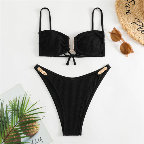 Damen Triangel-Bikini mit raffiniertem Rippendesign und verstellbaren Trägern Drune