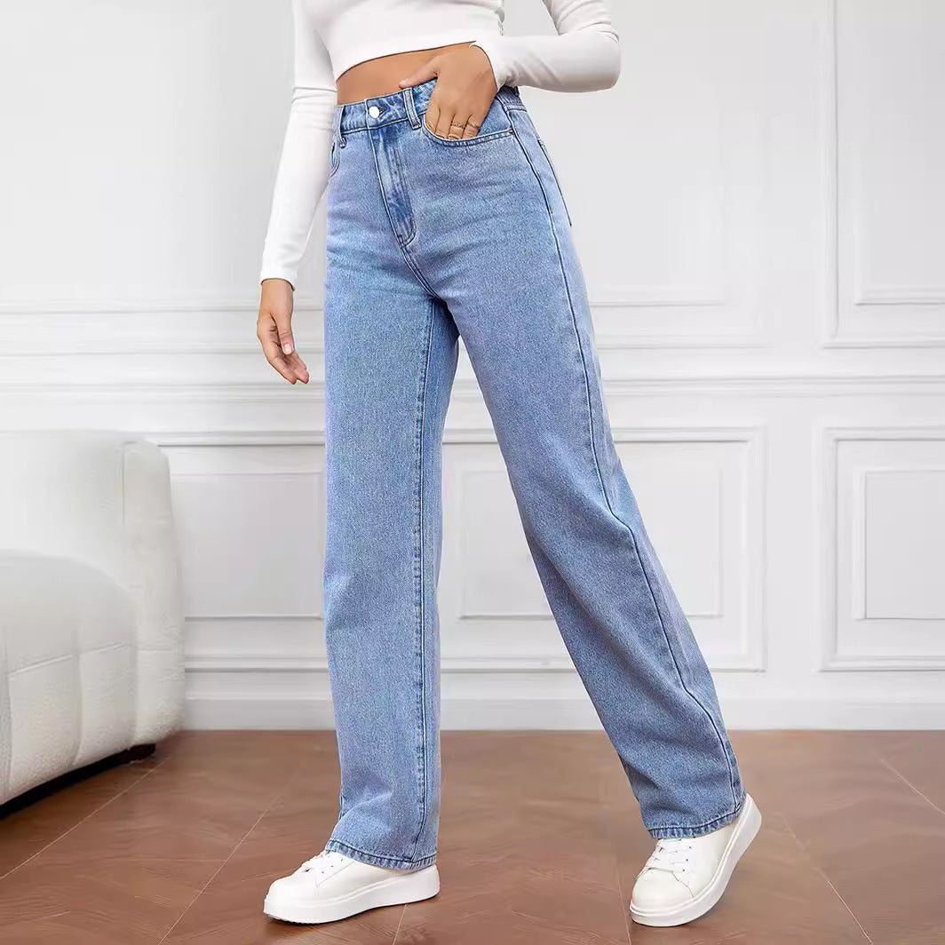 Damen Weit geschnittene High-Waist Jeans mit lässigem Look und klassischen Taschen Drune