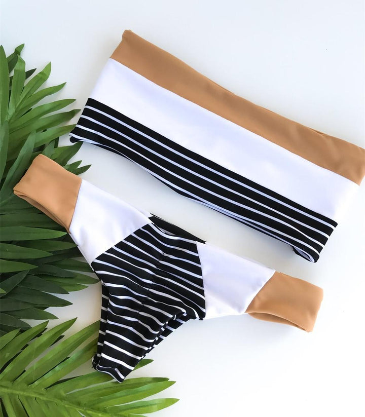 Damen Bandeau-Bikini mit trendigem Streifenmuster Drune