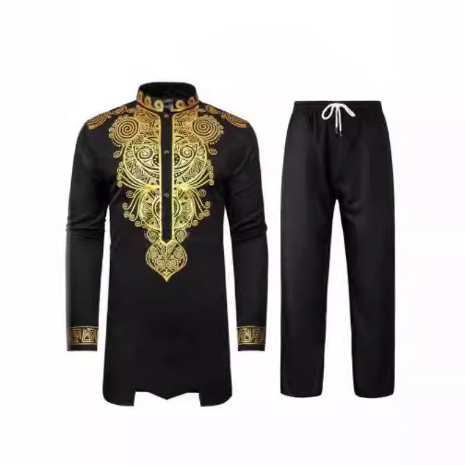 Herren elegantes Set mit kunstvoller Stickerei und bequemen Hosen Drune