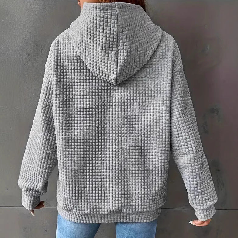 Damen Kapuzenpullover mit Waffelstruktur, Kängurutasche und Metallic-Herzprint Drune