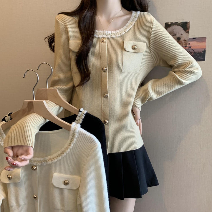 Damen Strickjacke mit dekorativem Kragen Drune