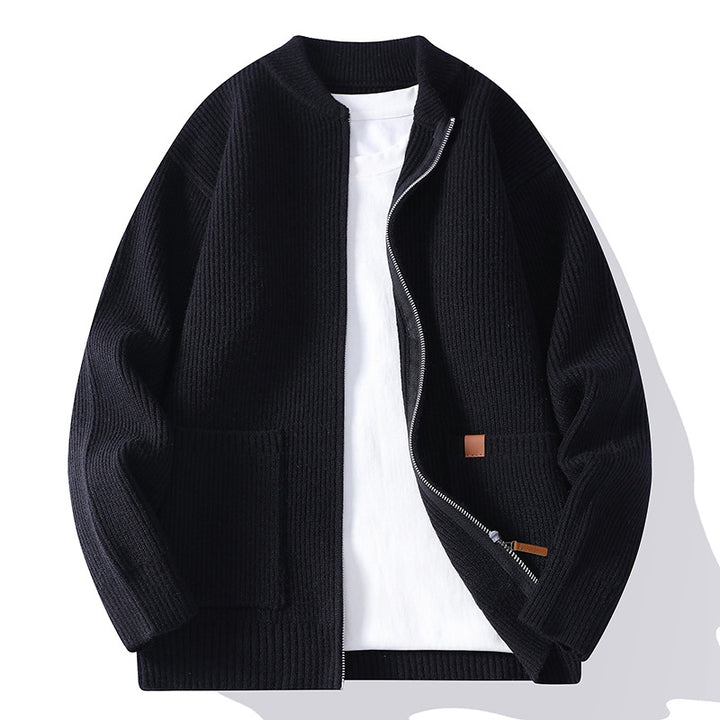 Herren nan gerippte Strickjacke mit durchgehendem Reißverschluss und aufgesetzten Taschen Drune