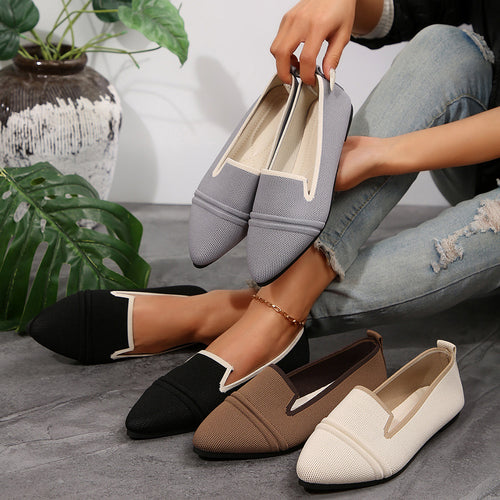 Damen  elegante flache Slipper-Loafer mit spitzer Zehenpartie Strickoptik und gepolsterter Innensohle Drune
