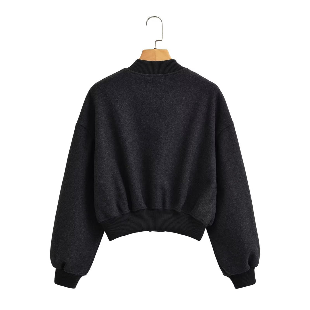 Unisex nan oversized Wollmix Bomberjacke mit geripptem Saum und Druckknopfleiste Drune
