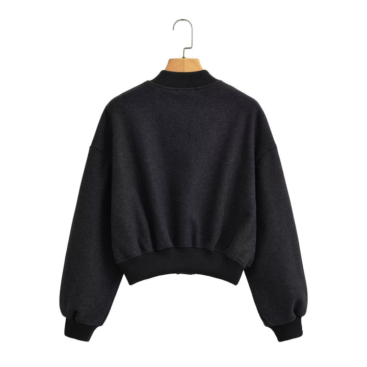 Unisex nan oversized Wollmix Bomberjacke mit geripptem Saum und Druckknopfleiste Drune