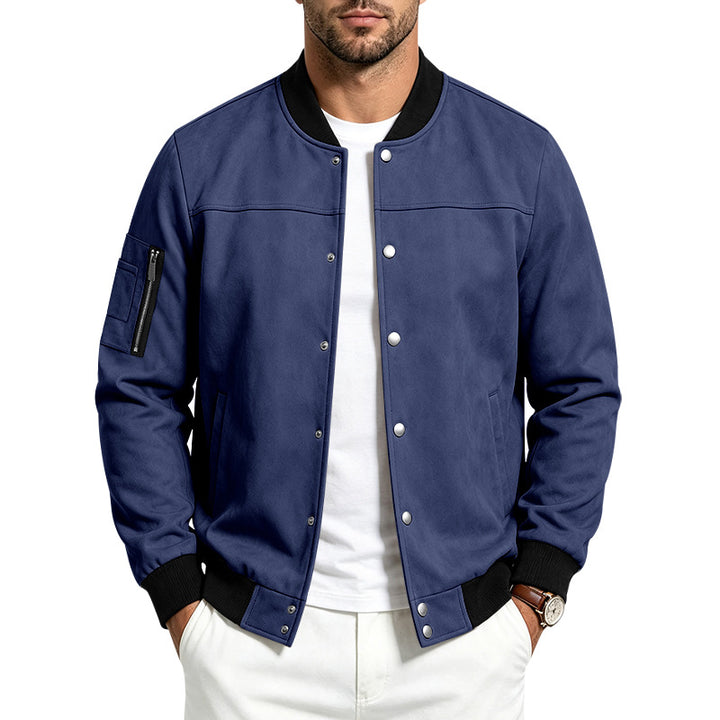 Herren Veloursleder‑Optik Bomberjacke mit Druckknopfleiste, Ärmeltasche und Rippbündchen Drune