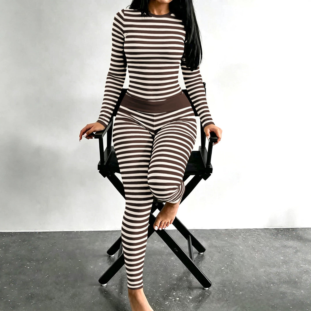Damen Figurschmeichelndes Stretch-Lounge-Set mit Langarmtop und taillenhoher Leggings Drune