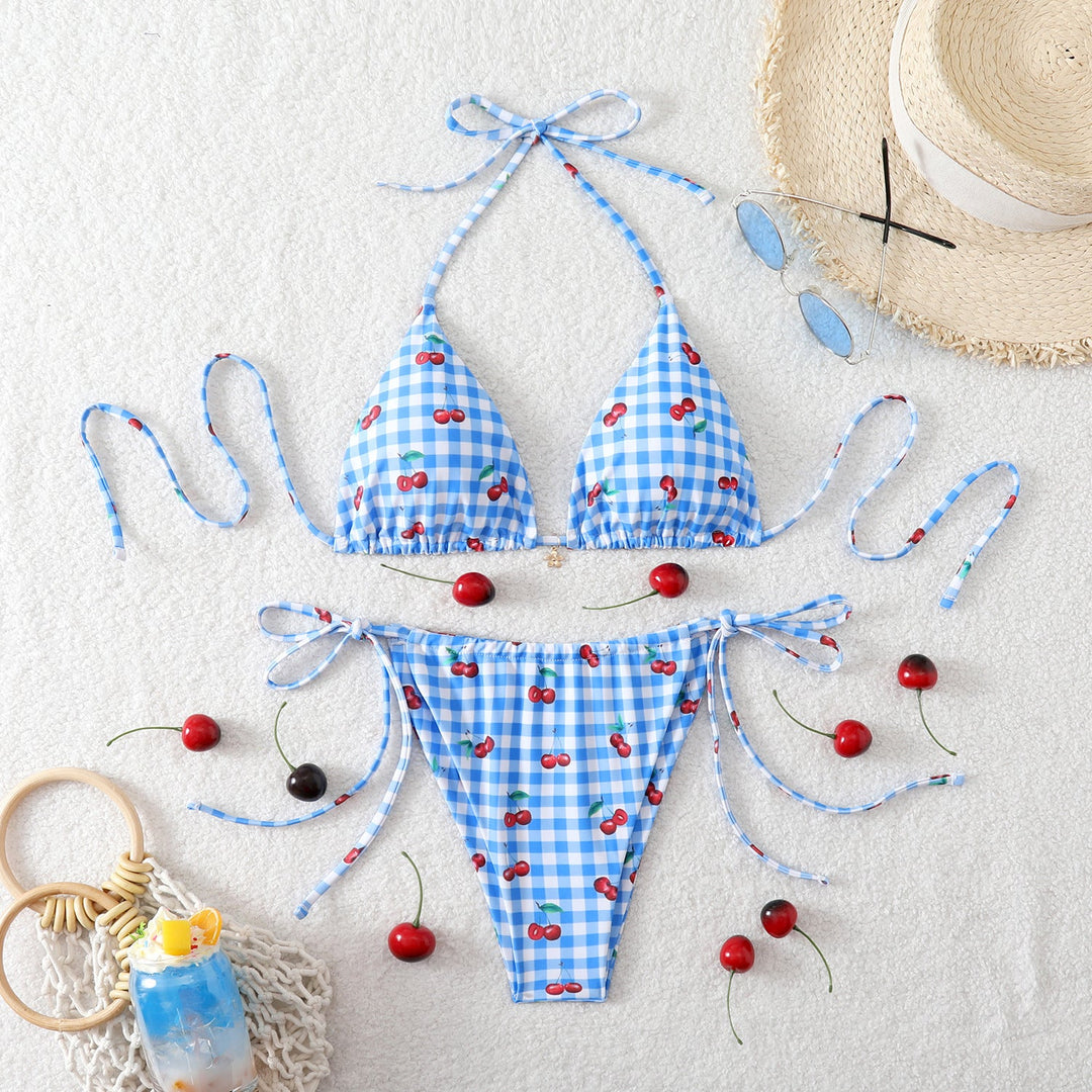 Damen Triangel-Bikini mit verspieltem Kirschmuster Drune