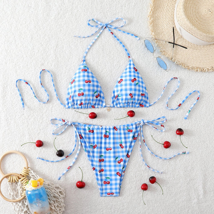 Damen Triangel-Bikini mit verspieltem Kirschmuster Drune