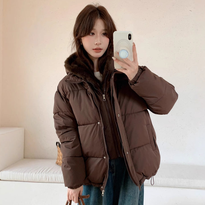 Damen Modische Pufferjacke mit abnehmbarem Kunstfellkragen und praktischen Taschen Drune