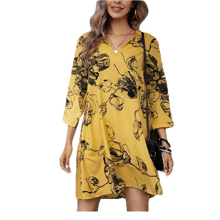 Damen Elegantes Tunika-Kleid mit floralem Druck und 3/4-Ärmeln Drune