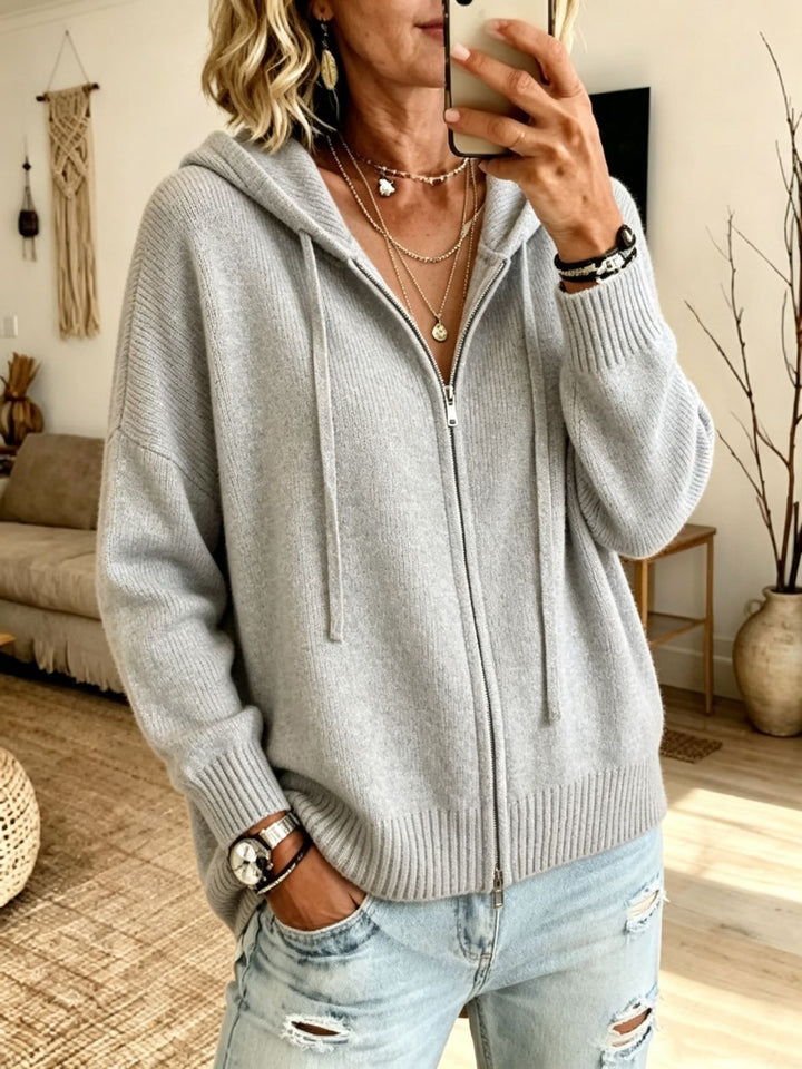 Damen Grobgestrickter Zip‑Hoodie‑Cardigan mit Oversize‑Passform und gerippten Bündchen Drune