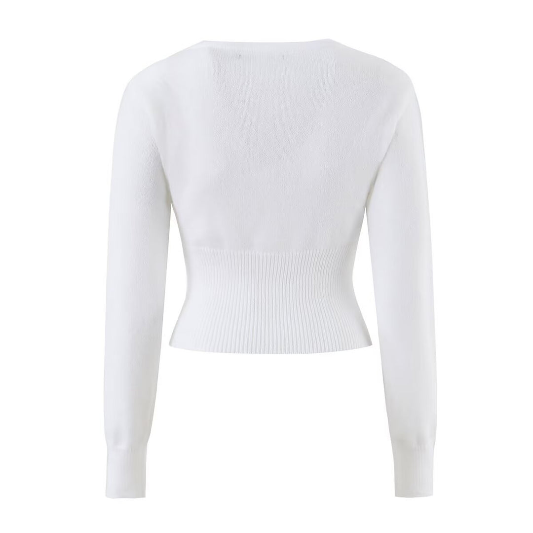 Damen Feines Wickel-Stricktop mit tailliertem Rippbund Drune