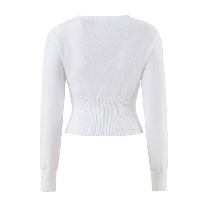 Damen Feines Wickel-Stricktop mit tailliertem Rippbund Drune