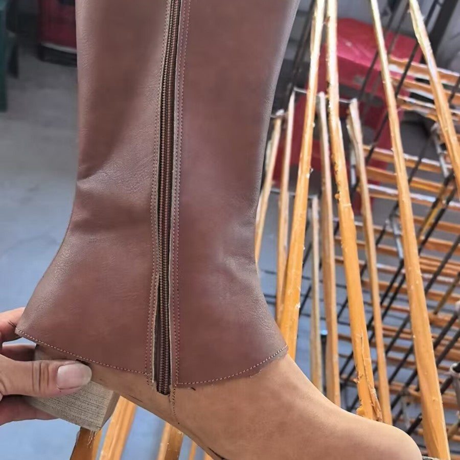 Damen Mid-Cut Stiefel aus vintage Leder mit seitlichem Reißverschluss und niedrigem Blockabsatz Drune