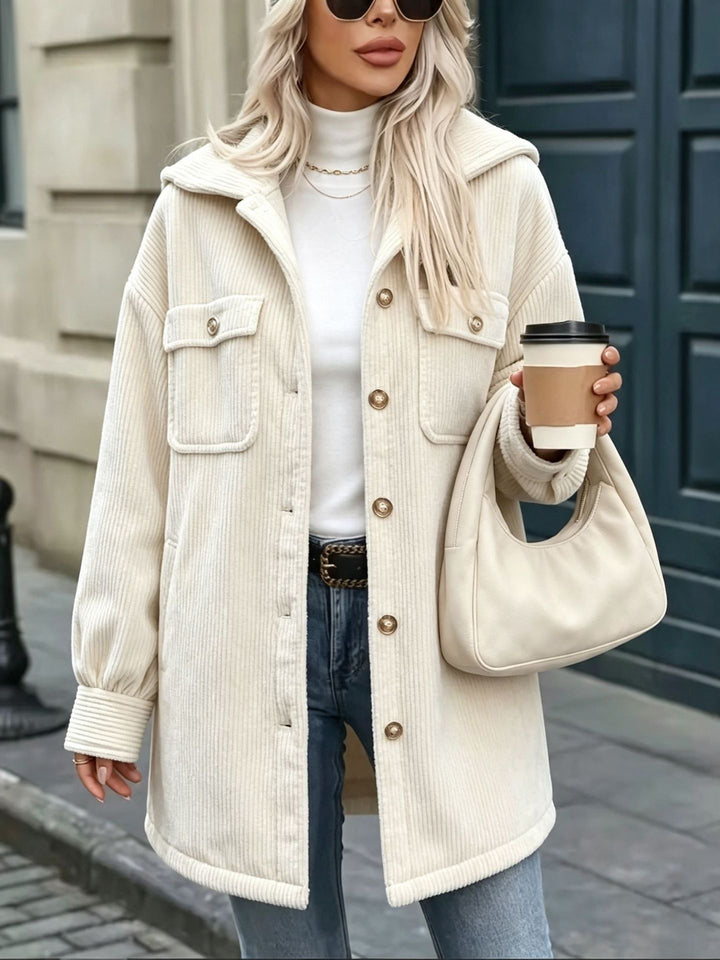 Damen Cordjacke mit Kapuze, oversized und aufgesetzten Taschen Drune