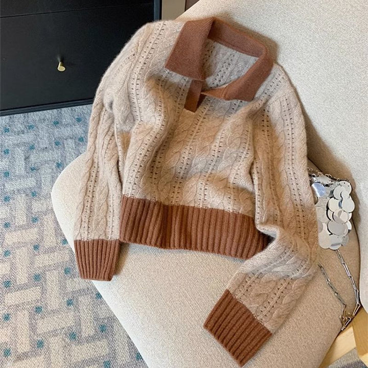 Damen Strickpullover mit Kragen Drune
