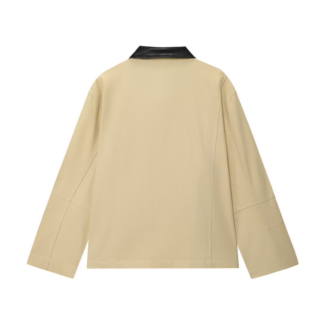 Damen Oversize-Jacke mit Reißverschluss und kontrastierendem Kunstlederkragen Drune