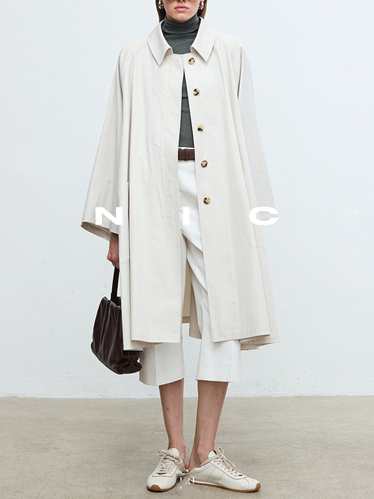 Damen lässiger Trenchcoat mit übergroßen Ärmeln und Button-Details Drune