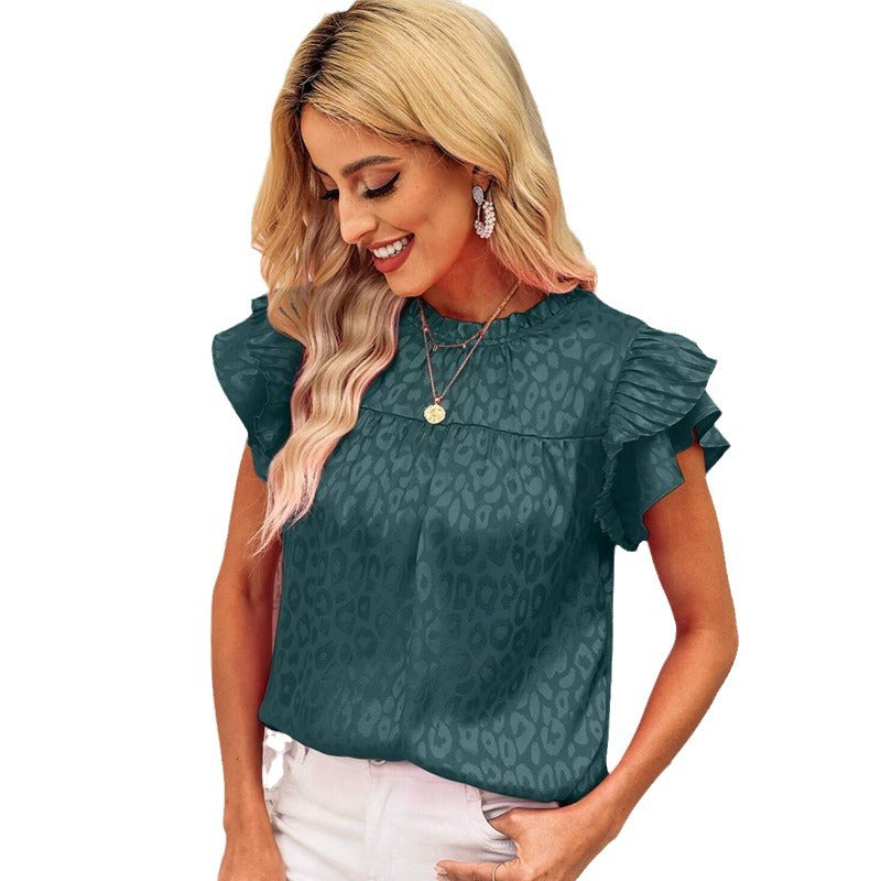 Damen Bluse mit modischen Rüschendetails und elegantem Leopardenmuster Drune