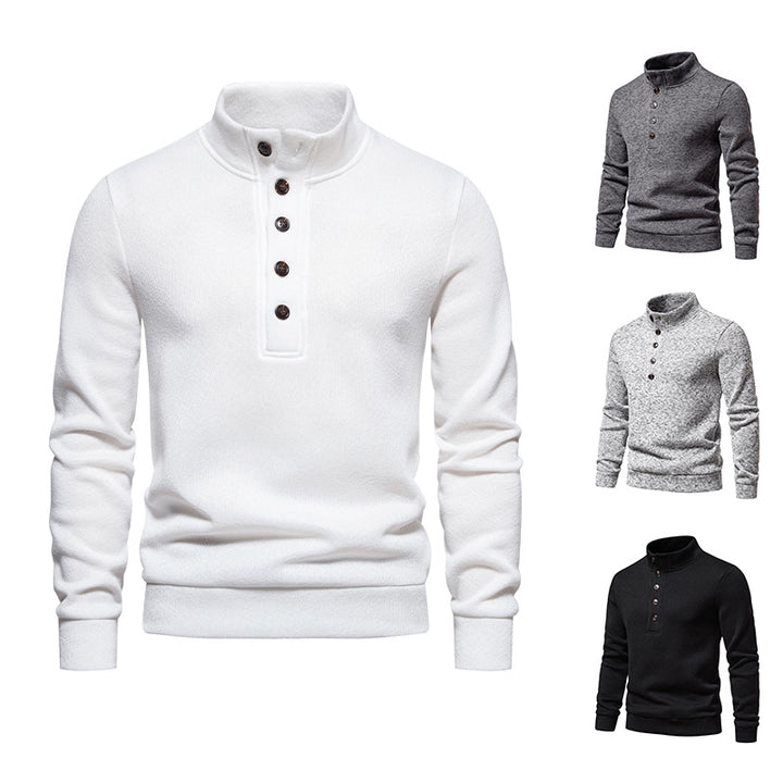 Herren Komfortabler Feinstrick-Pullover mit Knopfleiste und Stehkragen Drune