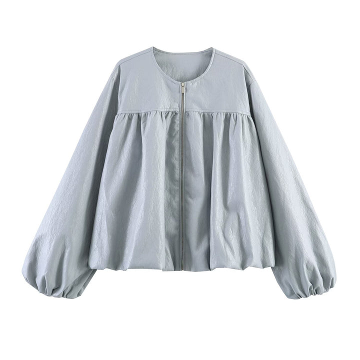 Damen Oversize-Jacke mit Ballonärmeln, Reißverschluss und geraffter Passe Drune