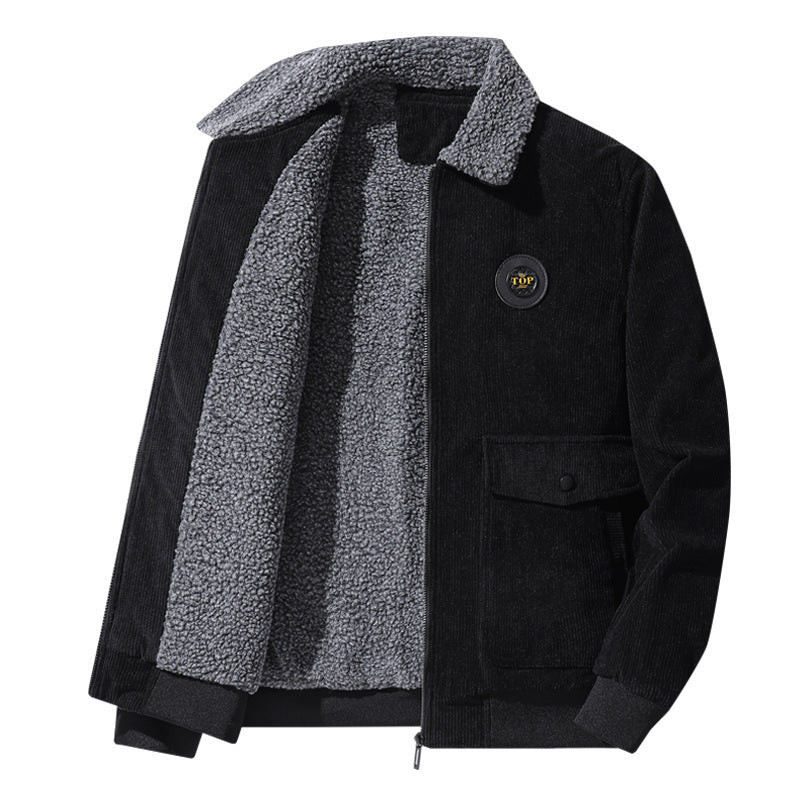 Herren Cord-Fieldblouson im Aviator-Style mit Sherpa-Kragen und Utility-Pattentaschen Drune