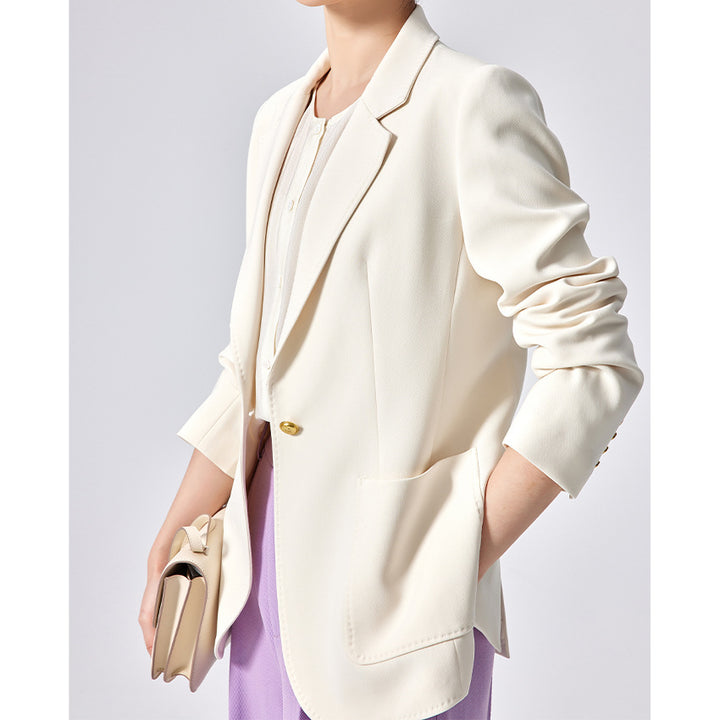 Damen Taillierter Longline-Blazer mit aufgesetzten Taschen, Ein-Knopf-Verschluss und leicht gerafften Ärmeln Drune