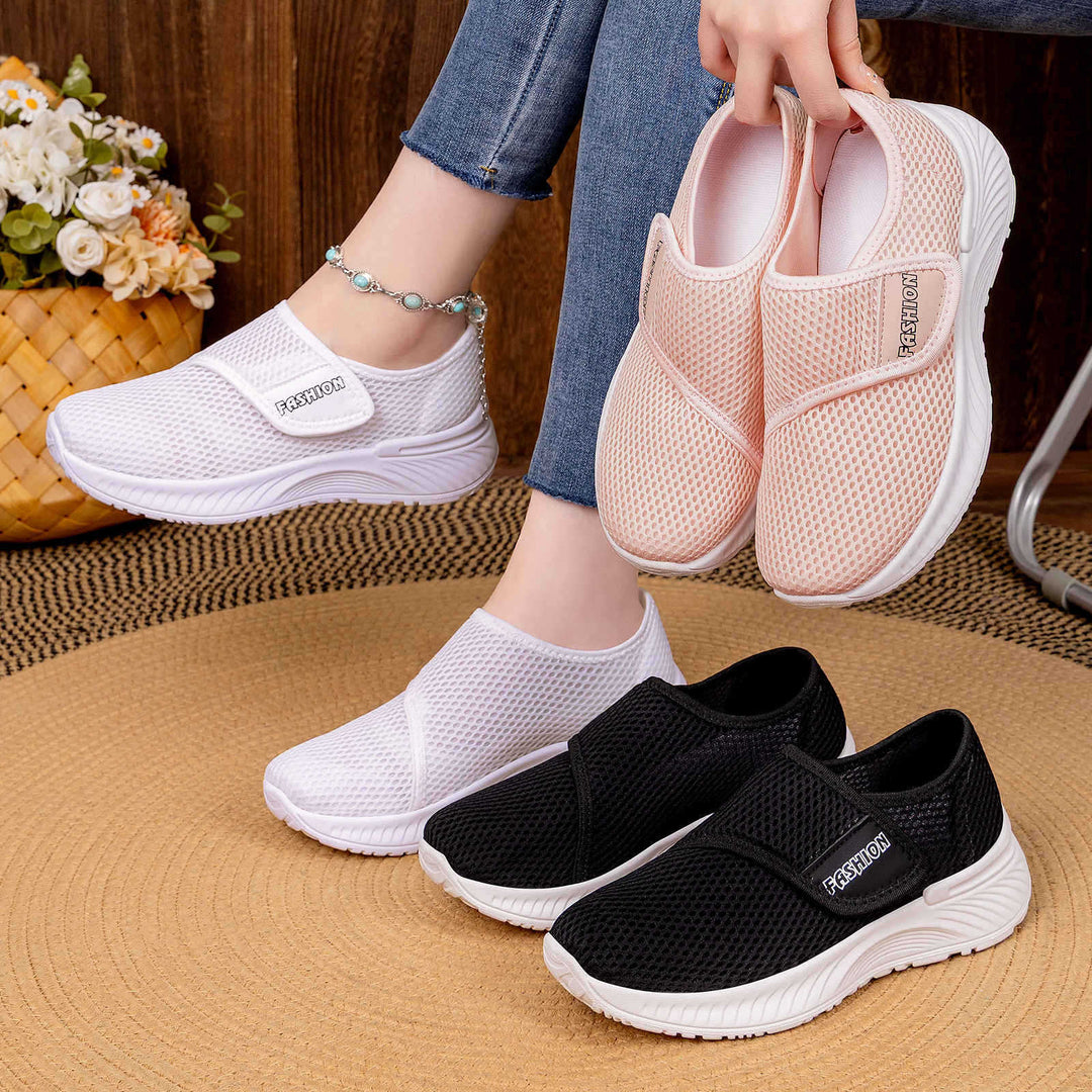 Damen Atmungsaktive Slip-On Mesh-Sneaker mit Klettverschluss Drune
