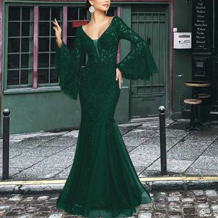 Drune | Spitzenbesticktes schwarzes Meerjungfrau Kleid Slim für den Abend