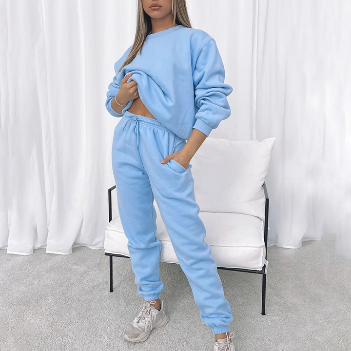 Damen nan weit geschnittenes Fleece-Freizeitset mit Sweatshirt und Jogginghose Drune