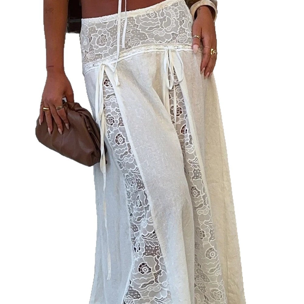 Damen Maxi-Rock mit elegantem Spitzen-Design und seitlichen Bändern Drune