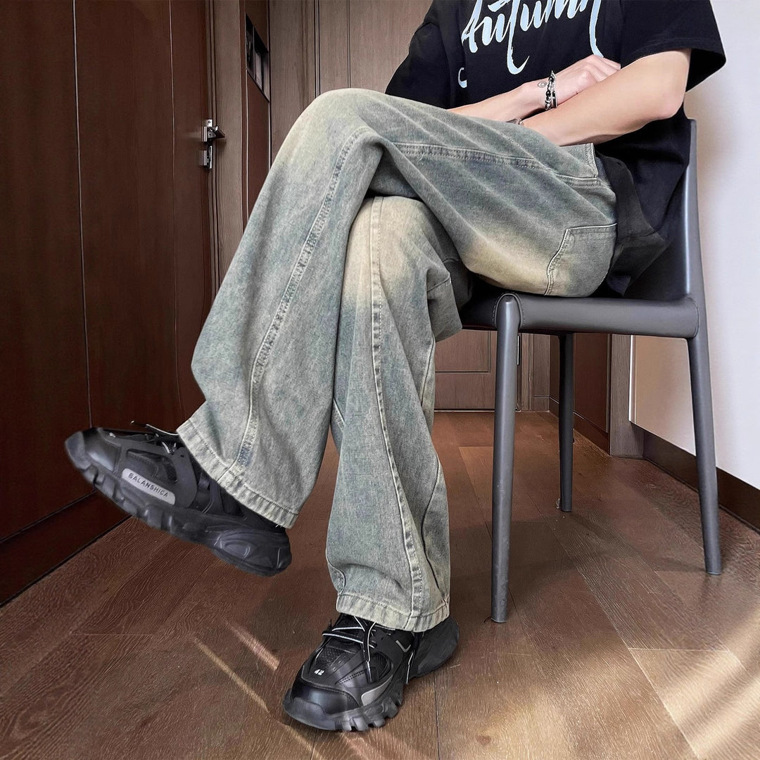 Unisex Weit geschnittene Denimhose mit elastischem Bund Drune
