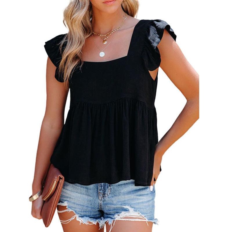 Damen Bluse mit quadratischem Ausschnitt und gestuften Rüschenshouldern Drune