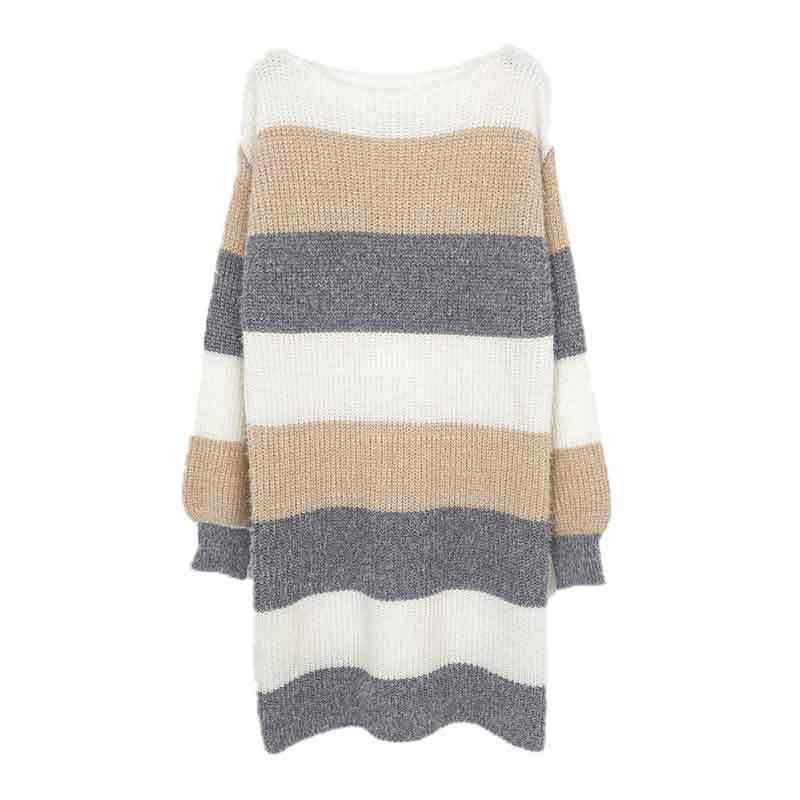 Damen gestreiftes Strickkleid mit weitem Schnitt Drune