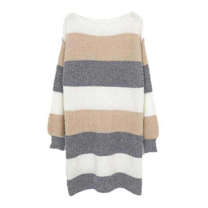 Damen gestreiftes Strickkleid mit weitem Schnitt Drune
