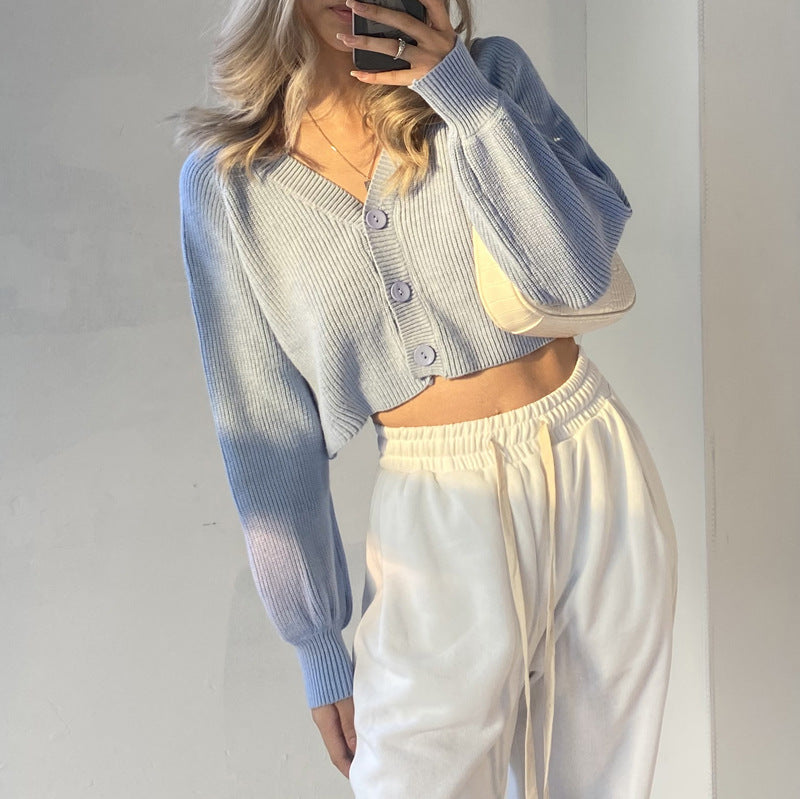 Damen Cropped Rippstrickcardigan Pullover Drune