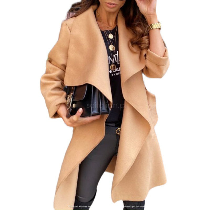 Damen eleganter, frecher Mantel im lässigen Wrap-Design Drune