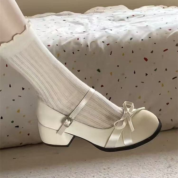 Damen Elegante Mary Jane Schuhe mit dekorativen Schleifen und großzügigem Blockabsatz Drune