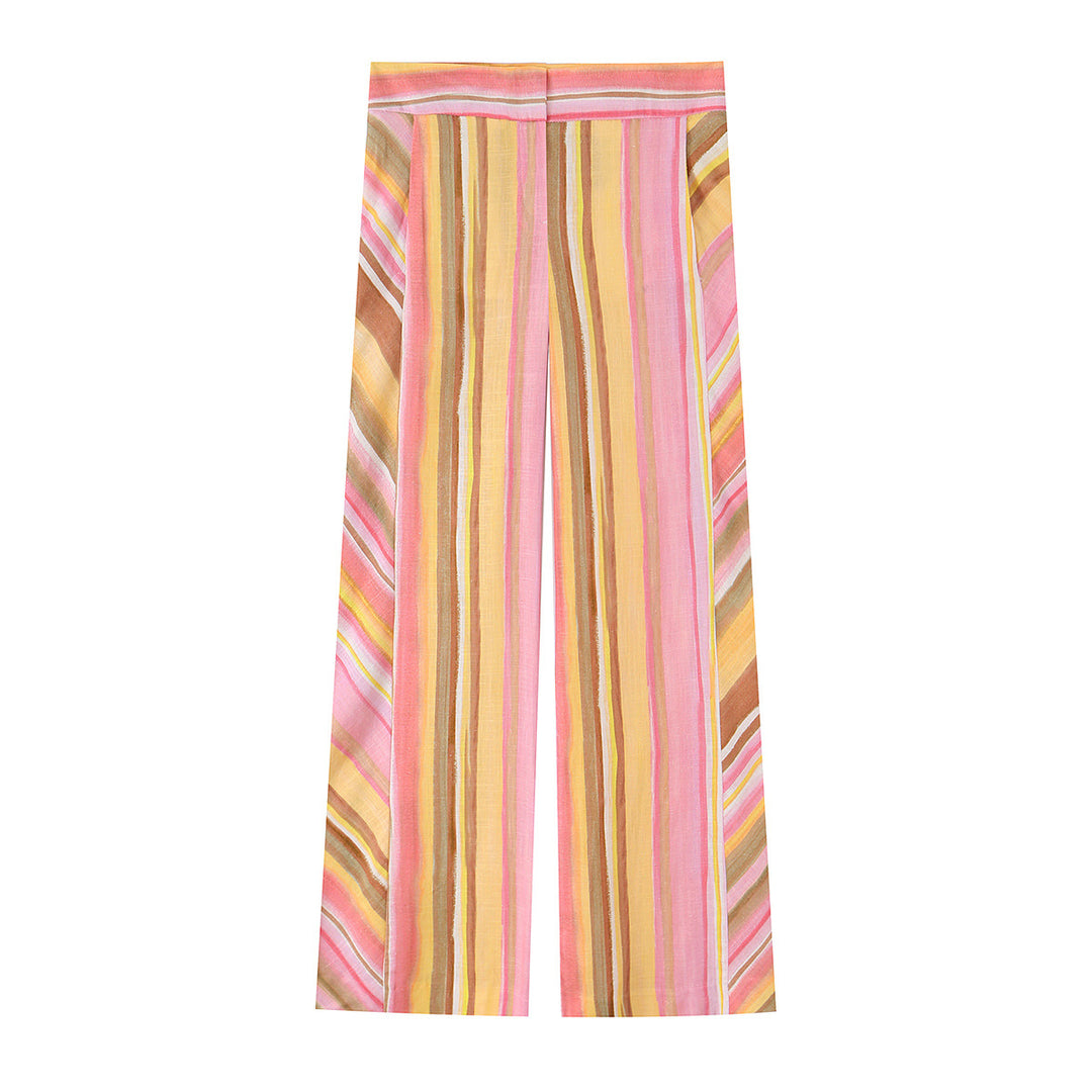 Damen 50+ hochtaillierte weite Palazzo‑Hose mit vertikalem Streifenmuster Drune