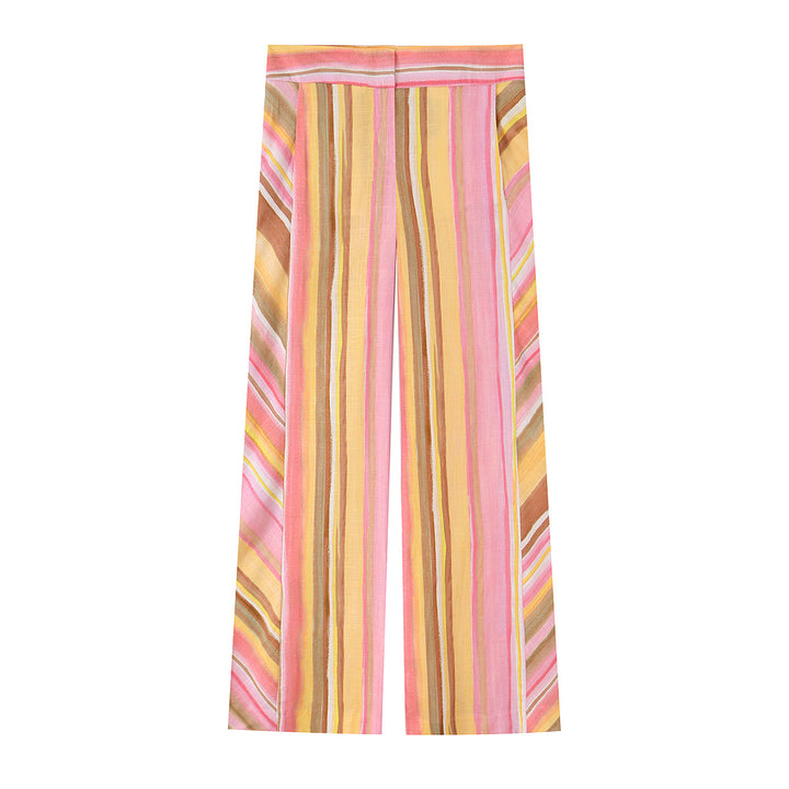 Damen 50+ hochtaillierte weite Palazzo‑Hose mit vertikalem Streifenmuster Drune